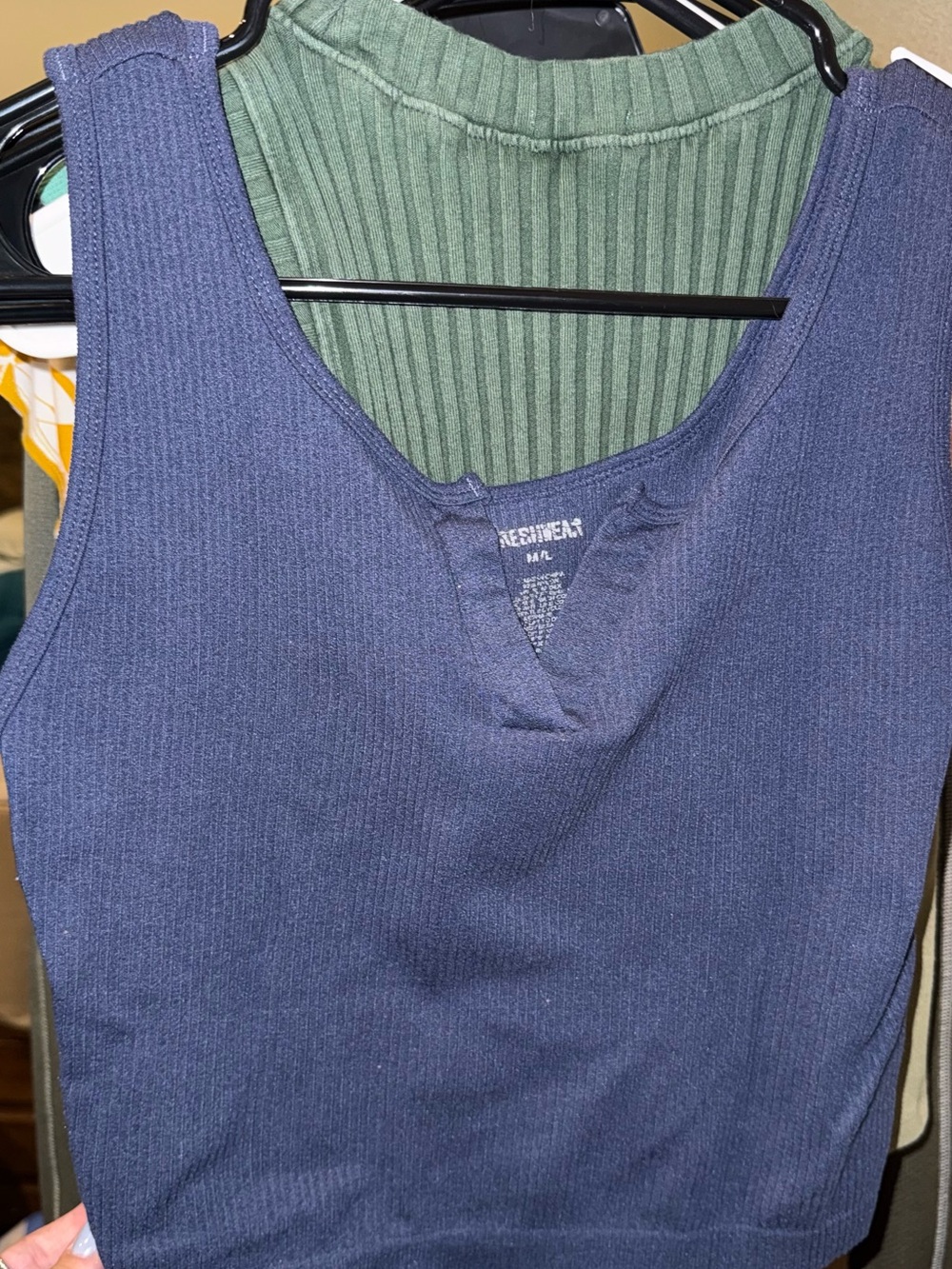 Ribbed Navy Tank Top with V-Notch